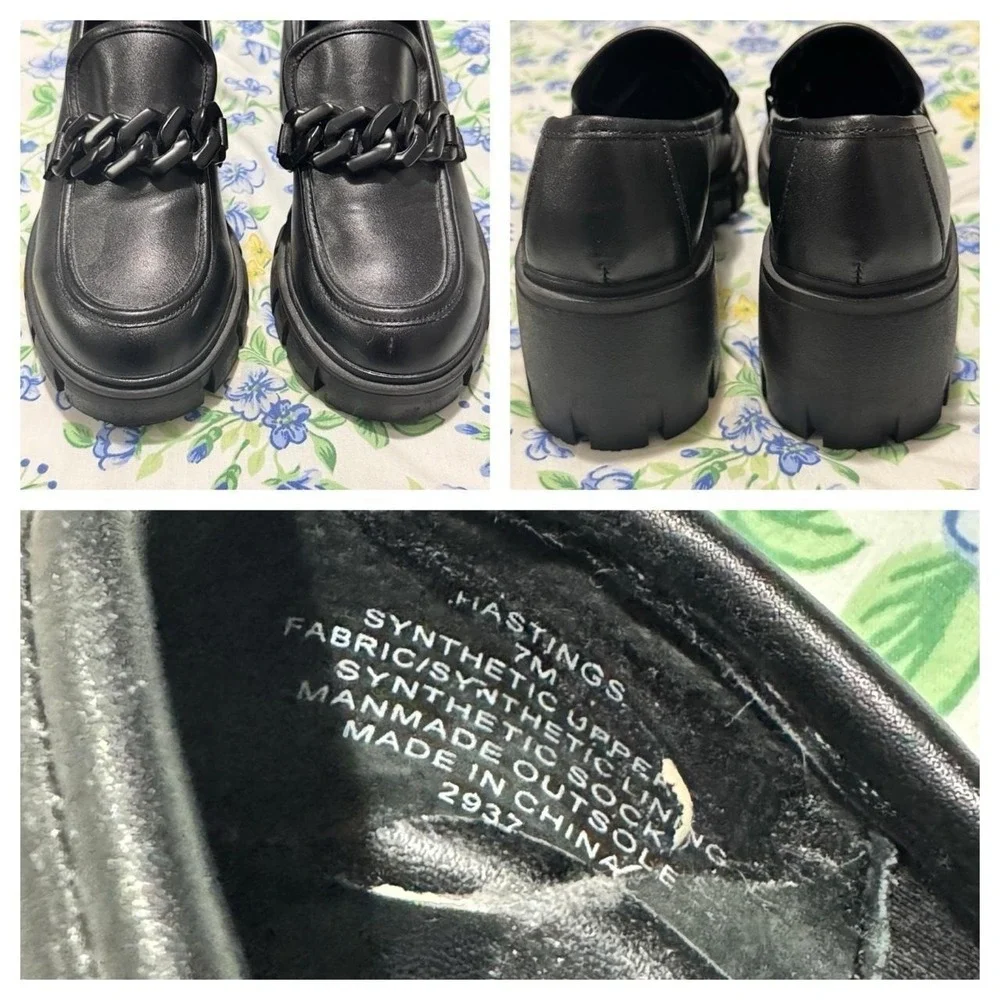 Madden Girl Black Chain Loafers 7M Chunky Lug Sole Platform Academia Goth‎ Y2K
